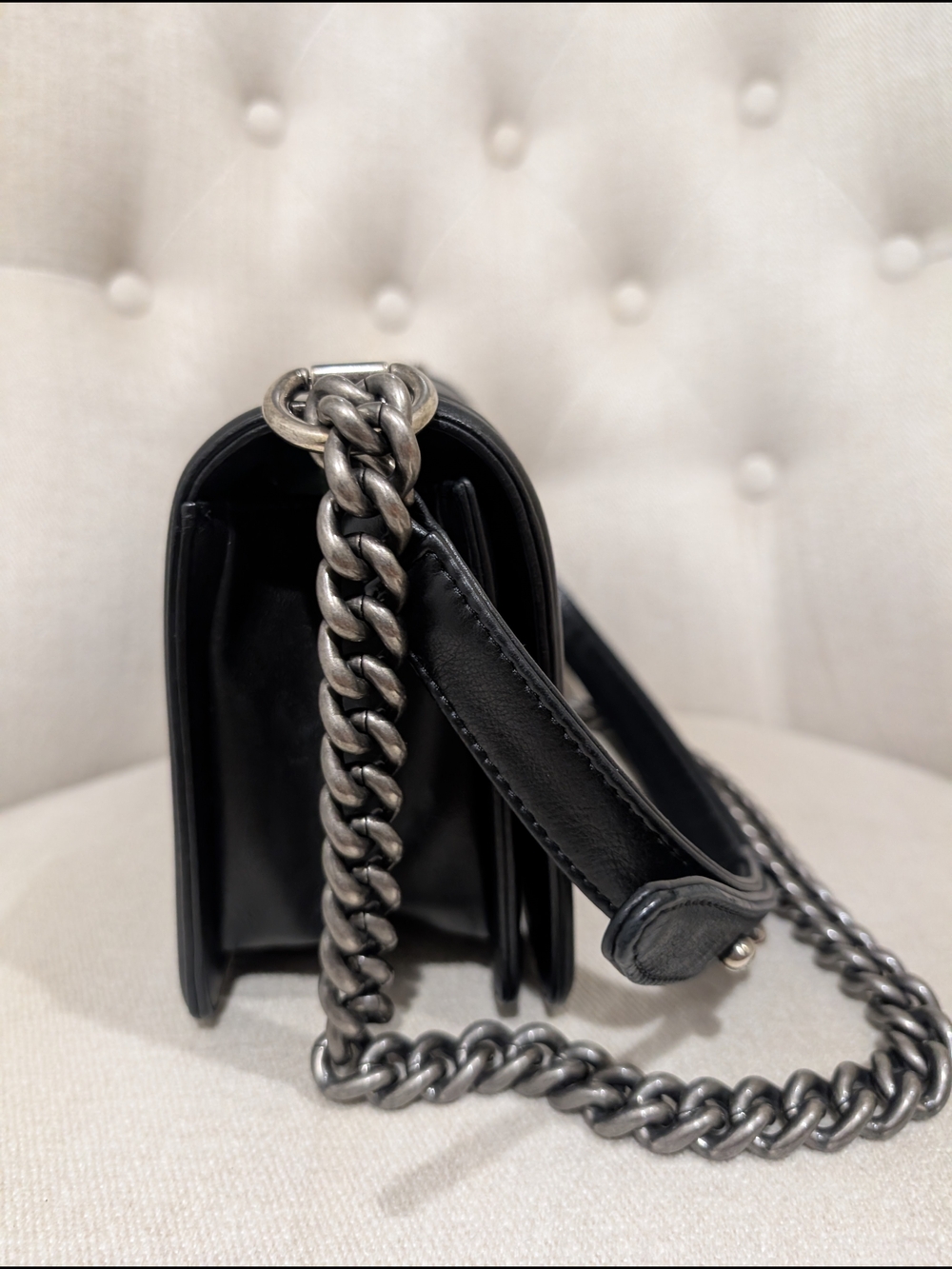 Chanel Black Quilted Leather Boy Bag with Chain Strap - Picture 4 of 17